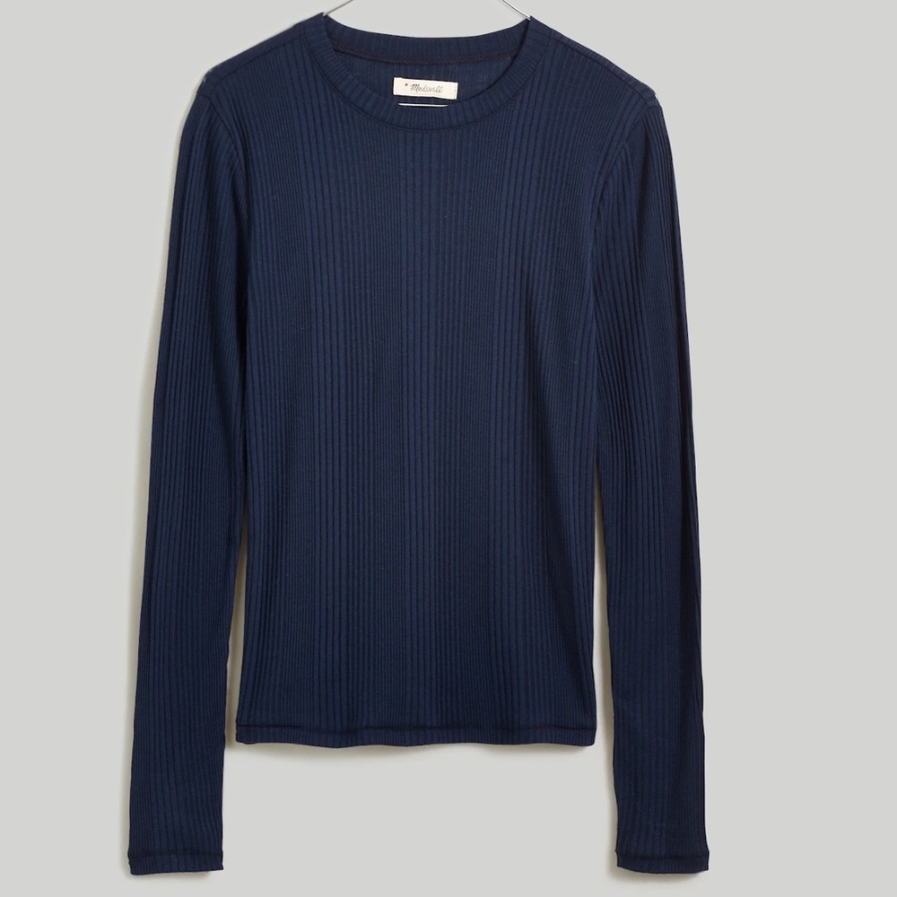 Madewell Deep Indigo Variegated Ribbed Long Sleeve Top